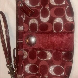 Coach Red and Silver monogram Patterned Wristlet